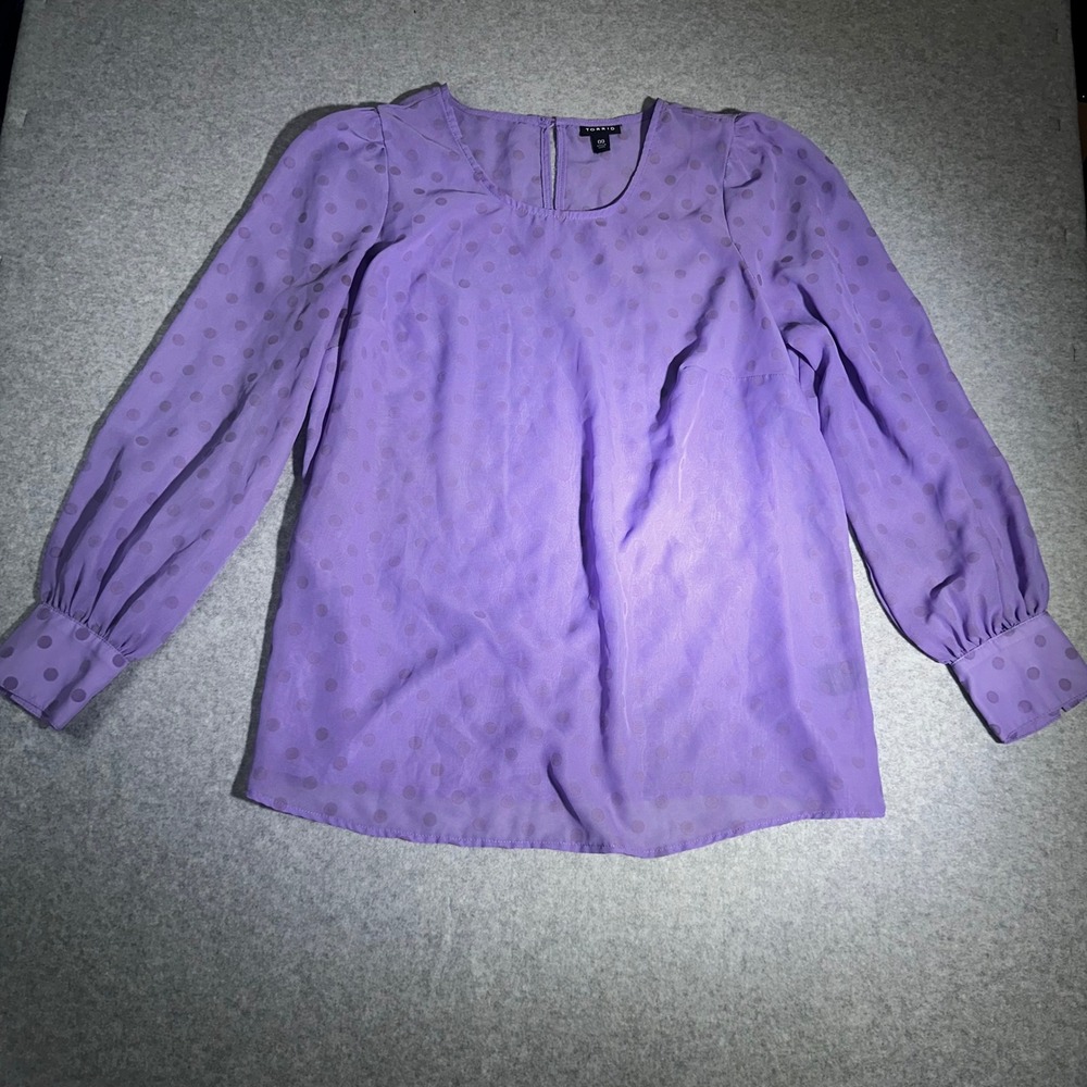 Torrid Purple Polka Dot Sheer Long Puff Sleeve Blouse Top Size 00 M L